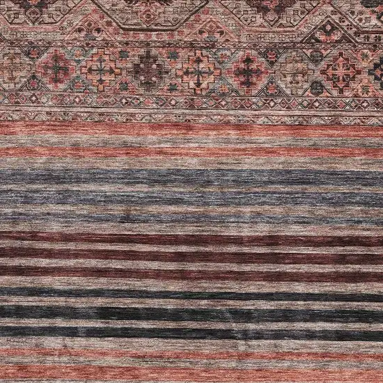 Rust Gray And Salmon Striped Washable Area Rug With UV Protection Photo 2