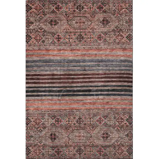 Rust Gray And Salmon Striped Washable Area Rug With UV Protection Photo 3