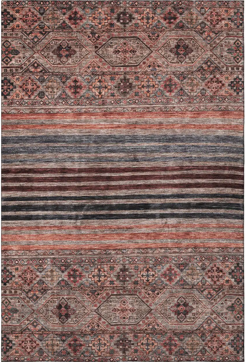 Rust Gray And Salmon Striped Washable Area Rug With UV Protection Photo 3