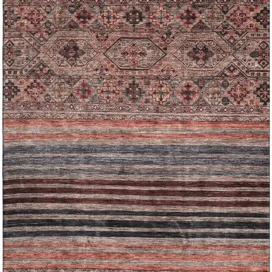 Rust Gray And Salmon Striped Washable Area Rug With UV Protection Photo 2