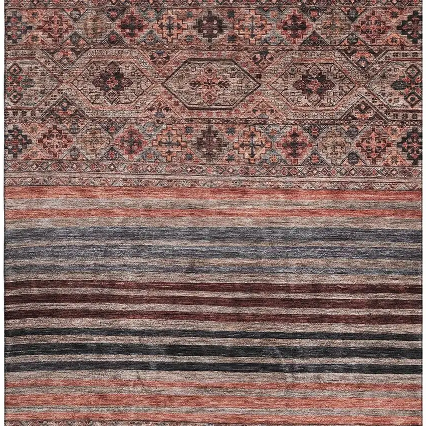 Rust Gray And Salmon Striped Washable Area Rug With UV Protection Photo 2
