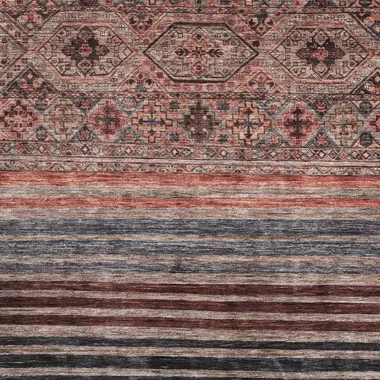 Rust Gray And Salmon Striped Washable Area Rug With UV Protection Photo 2
