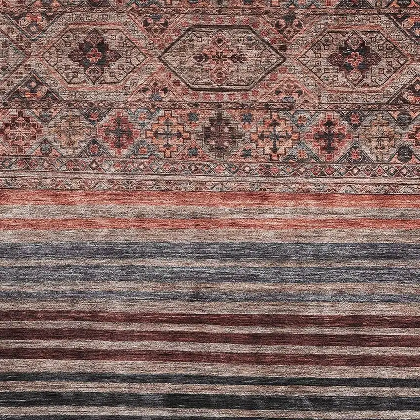 Rust Gray And Salmon Striped Washable Area Rug With UV Protection Photo 2