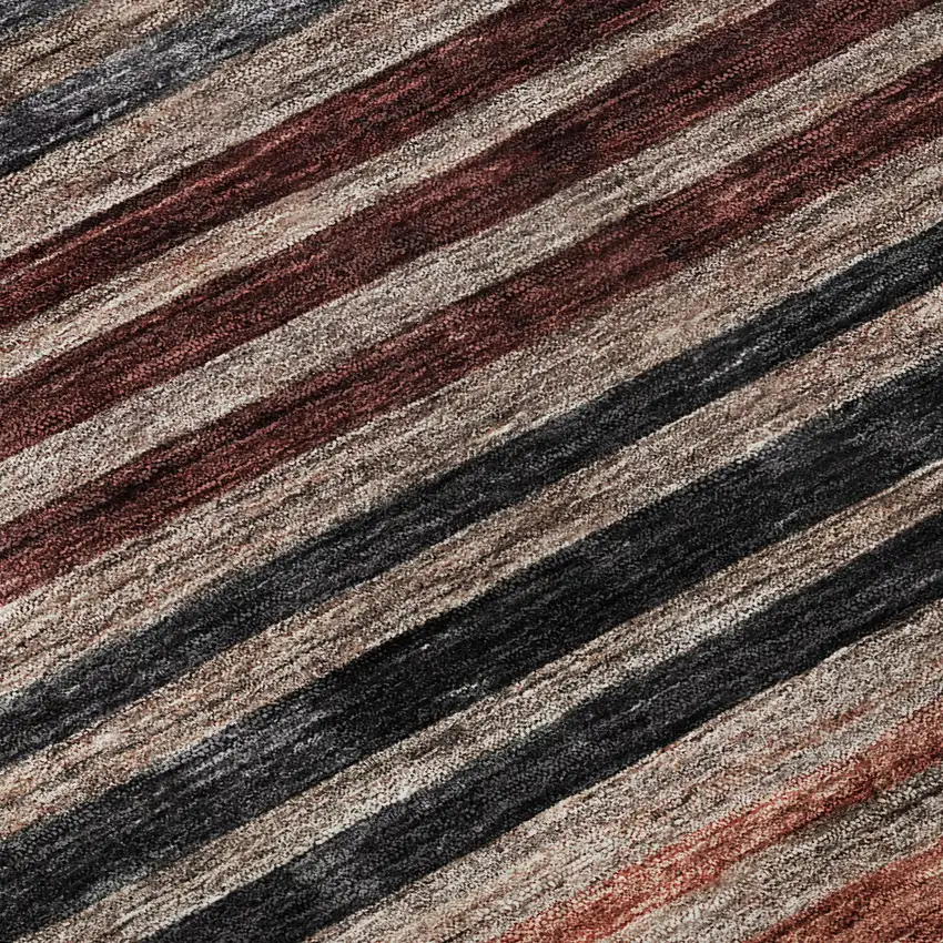 Rust Gray And Salmon Striped Washable Area Rug With UV Protection Photo 9
