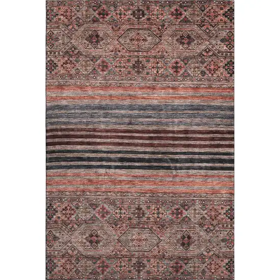 Rust Gray And Salmon Striped Washable Area Rug With UV Protection Photo 1