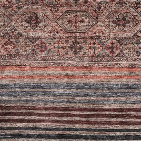 Rust Gray And Salmon Striped Washable Area Rug With UV Protection Photo 2