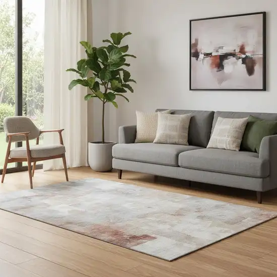 Rust Gray And Silver Abstract Washable Area Rug With UV Protection Photo 2