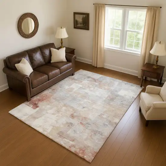 Rust Gray And Silver Abstract Washable Area Rug With UV Protection Photo 4