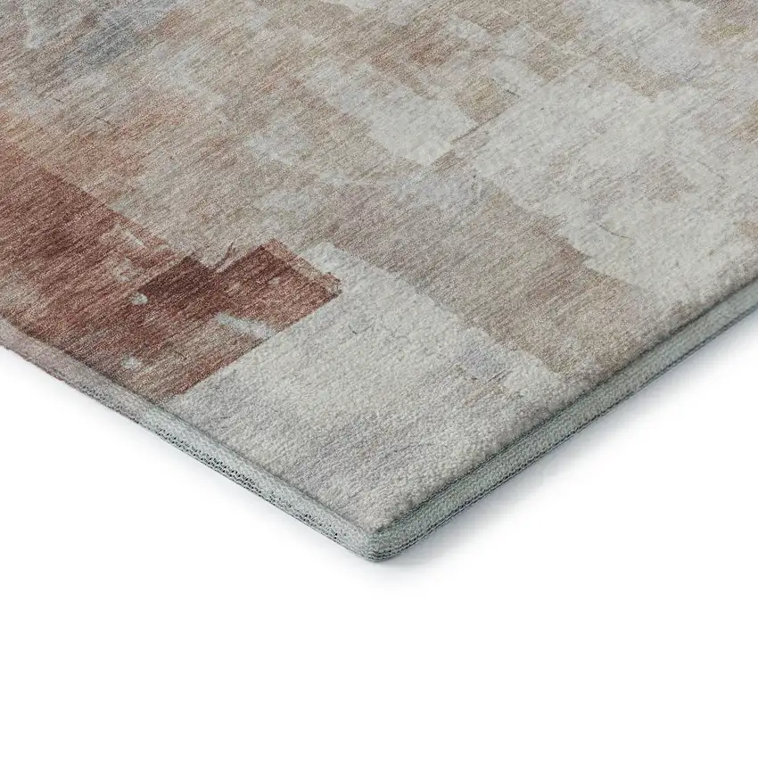 Rust Gray And Silver Abstract Washable Area Rug With UV Protection Photo 7