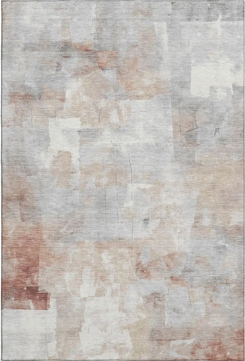 Rust Gray And Silver Abstract Washable Area Rug With UV Protection Photo 1