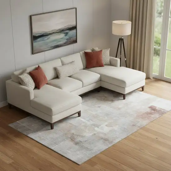 Rust Gray And Silver Abstract Washable Area Rug With UV Protection Photo 2