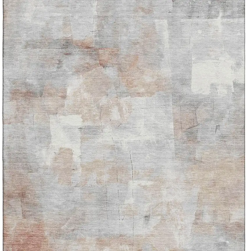 Rust Gray And Silver Abstract Washable Area Rug With UV Protection Photo 2