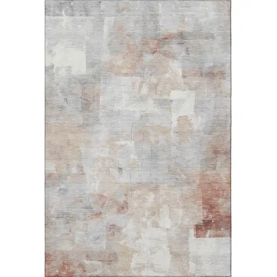 Rust Gray And Silver Abstract Washable Area Rug With UV Protection Photo 3