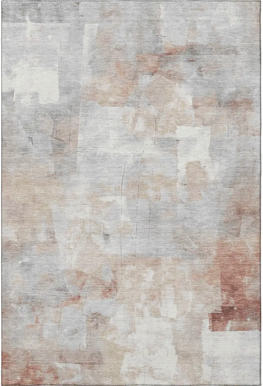 Rust Gray And Silver Abstract Washable Area Rug With UV Protection Photo 3