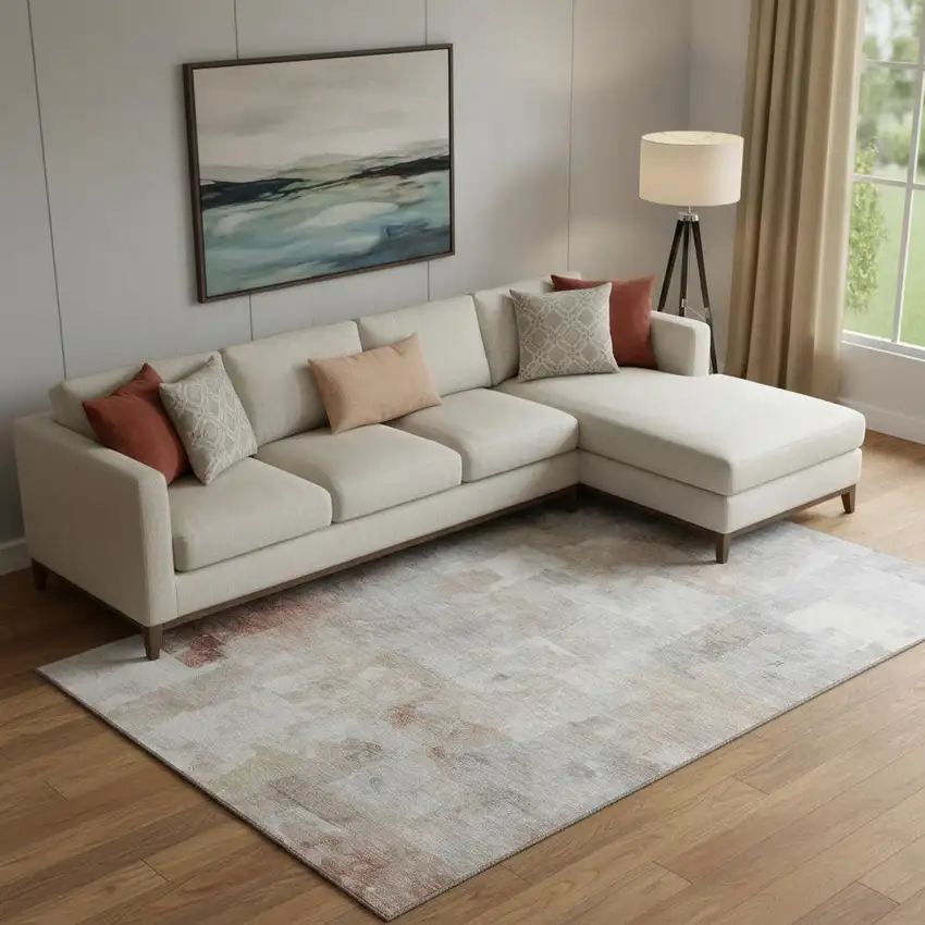 Rust Gray And Silver Abstract Washable Area Rug With UV Protection Photo 2