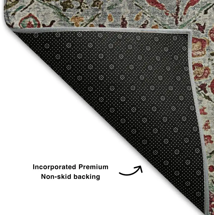 Rust Gray And Silver Floral Washable Area Rug With UV Protection Photo 7