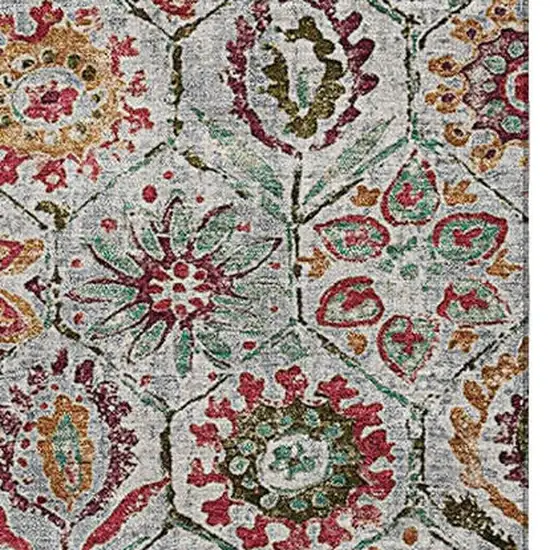 Rust Gray And Silver Floral Washable Area Rug With UV Protection Photo 3