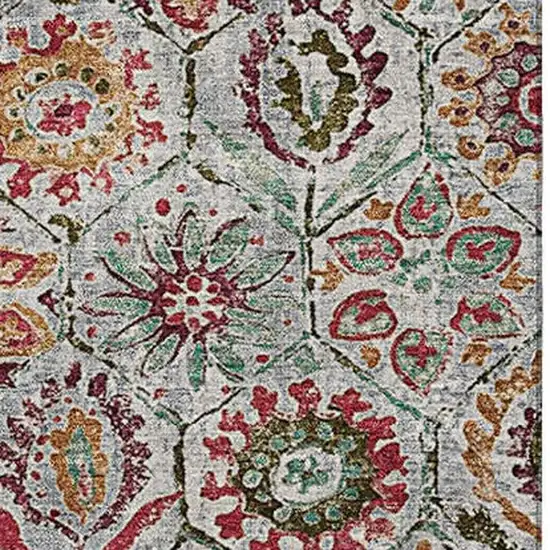 Rust Gray And Silver Floral Washable Area Rug With UV Protection Photo 3