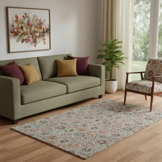 Rust Gray And Silver Floral Washable Area Rug With UV Protection Photo 2