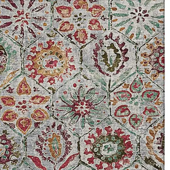 Rust Gray And Silver Floral Washable Area Rug With UV Protection Photo 3