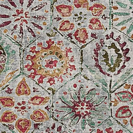 Rust Gray And Silver Floral Washable Area Rug With UV Protection Photo 3