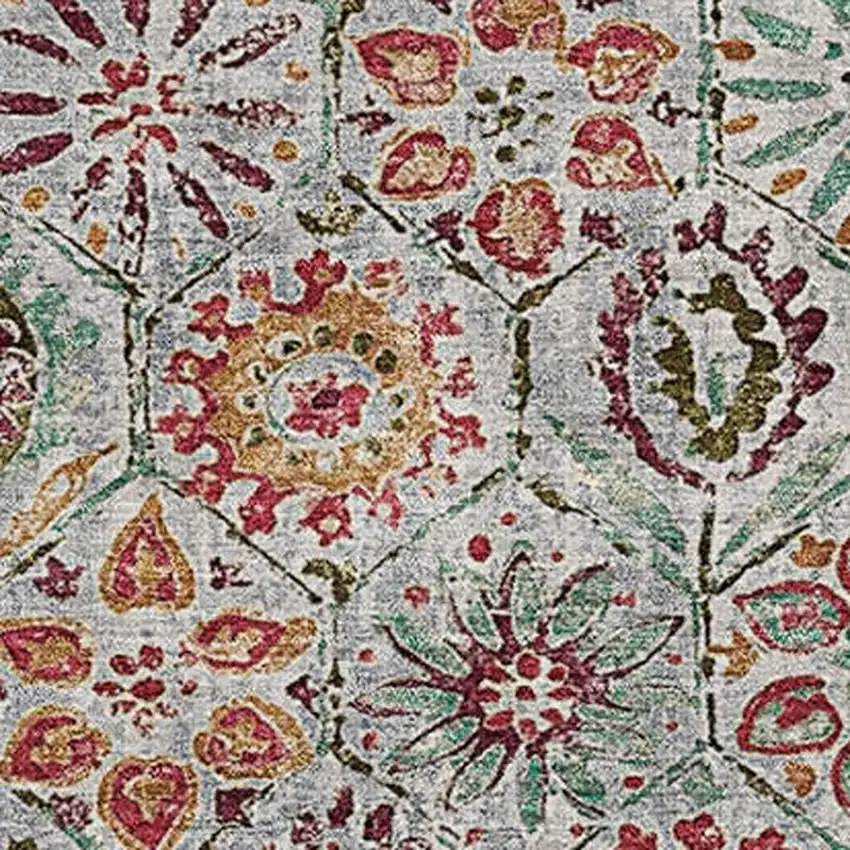 Rust Gray And Silver Floral Washable Area Rug With UV Protection Photo 3