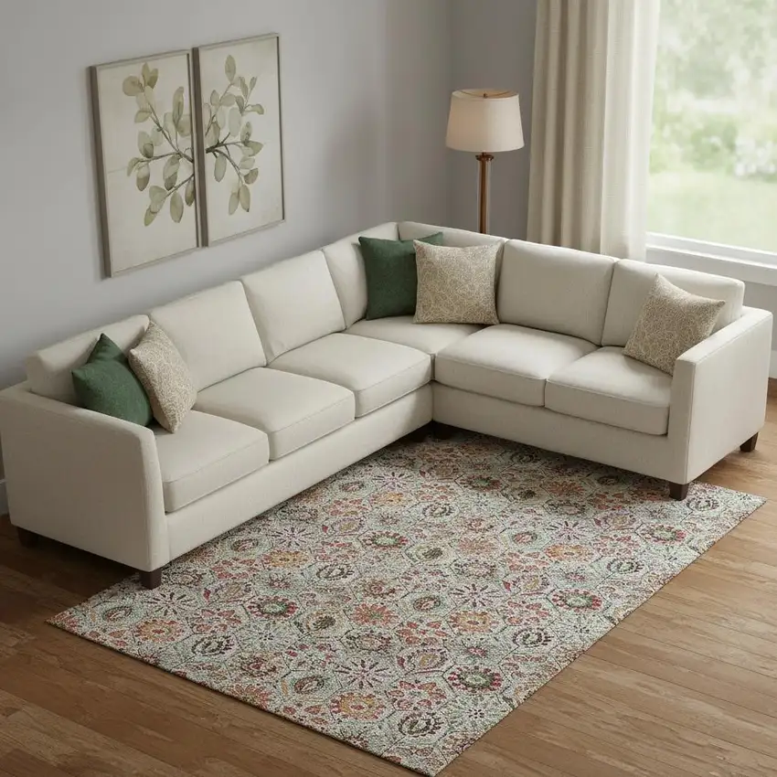 Rust Gray And Silver Floral Washable Area Rug With UV Protection Photo 2