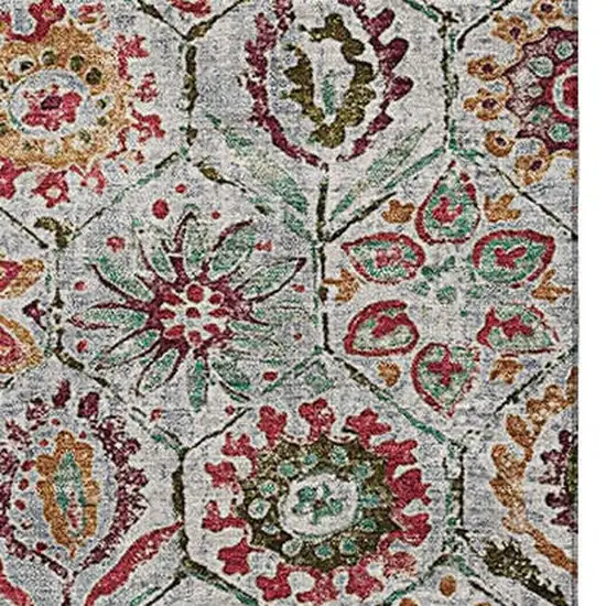 Rust Gray And Silver Floral Washable Area Rug With UV Protection Photo 3