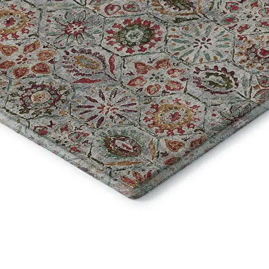 Rust Gray And Silver Floral Washable Area Rug With UV Protection Photo 8