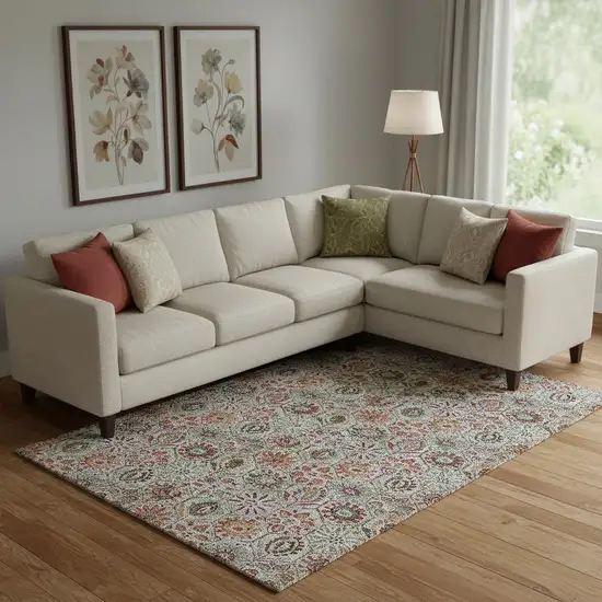 Rust Gray And Silver Floral Washable Area Rug With UV Protection Photo 2