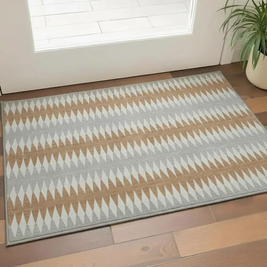 Rust Gray And Silver Striped Washable Area Rug With UV Protection Photo 2