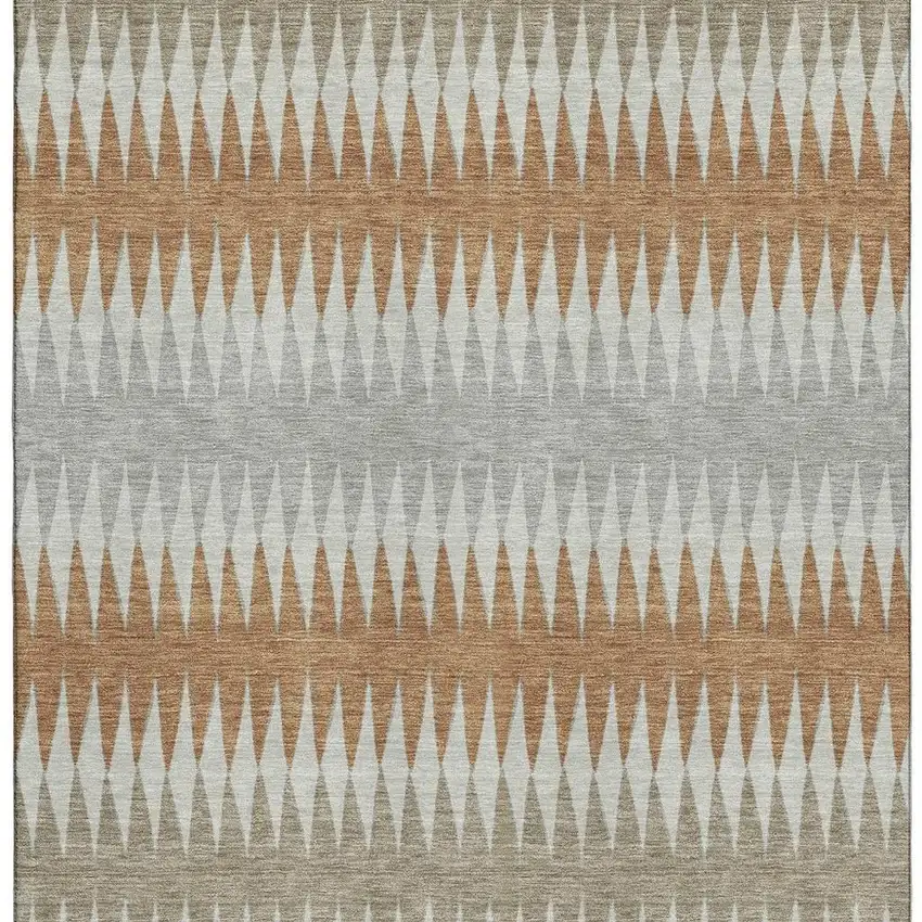 Rust Gray And Silver Striped Washable Area Rug With UV Protection Photo 4