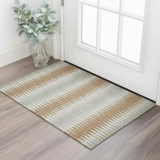 Rust Gray And Silver Striped Washable Area Rug With UV Protection Photo 1