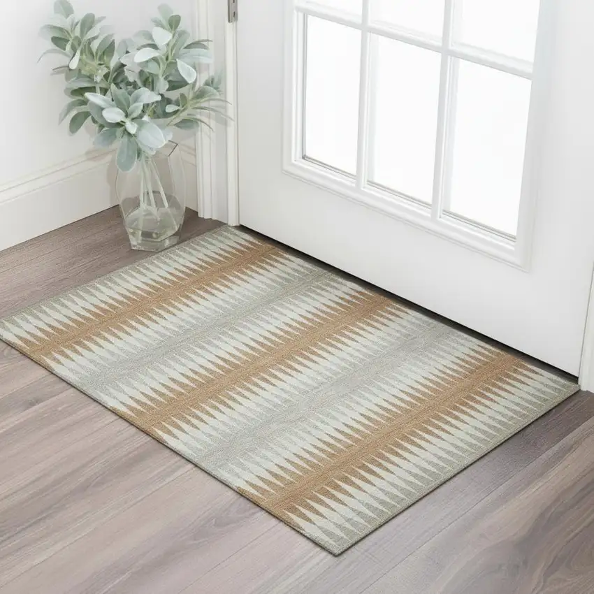 Rust Gray And Silver Striped Washable Area Rug With UV Protection Photo 1