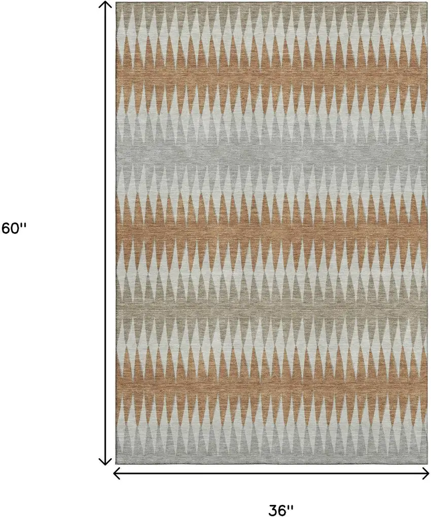 Rust Gray And Silver Striped Washable Area Rug With UV Protection Photo 3