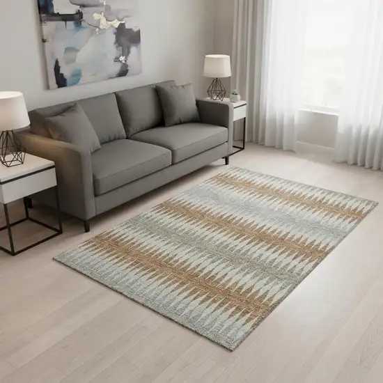 Rust Gray And Silver Striped Washable Area Rug With UV Protection Photo 2