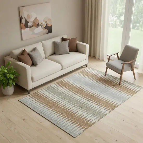 Rust Gray And Silver Striped Washable Area Rug With UV Protection Photo 1