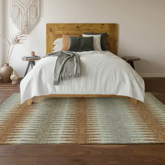 Rust Gray And Silver Striped Washable Area Rug With UV Protection Photo 6