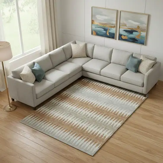 Rust Gray And Silver Striped Washable Area Rug With UV Protection Photo 1