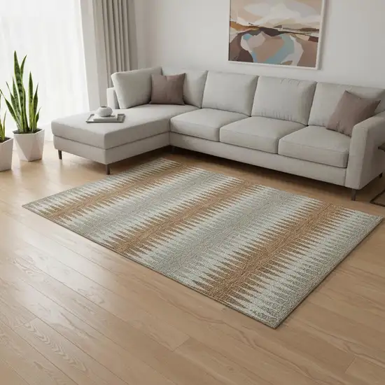 Rust Gray And Silver Striped Washable Area Rug With UV Protection Photo 2