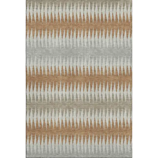 Rust Gray And Silver Striped Washable Area Rug With UV Protection Photo 1