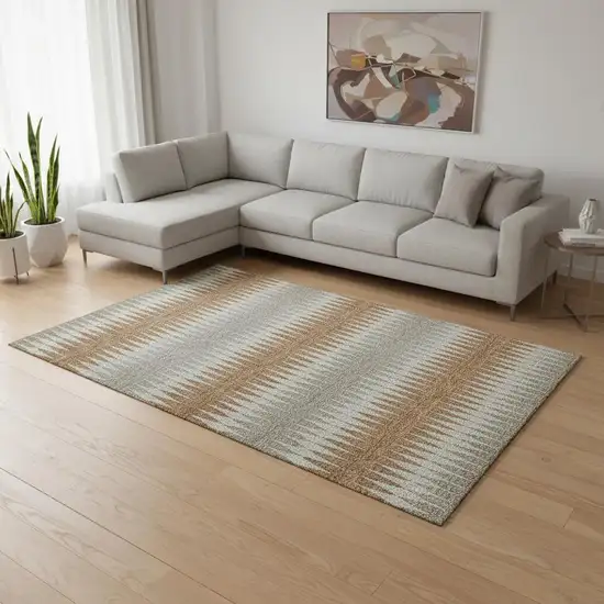 Rust Gray And Silver Striped Washable Area Rug With UV Protection Photo 2