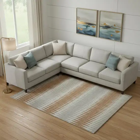 Rust Gray And Silver Striped Washable Area Rug With UV Protection Photo 1