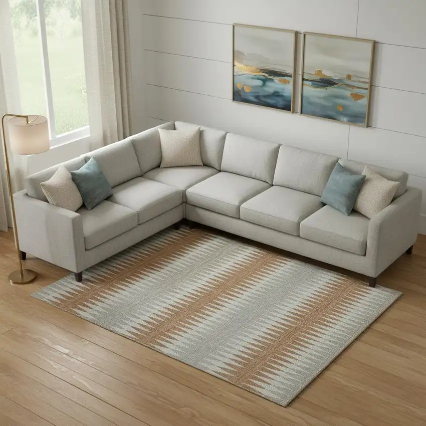 Rust Gray And Silver Striped Washable Area Rug With UV Protection Photo 1