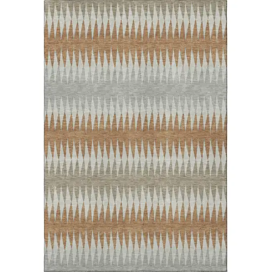 Rust Gray And Silver Striped Washable Area Rug With UV Protection Photo 3