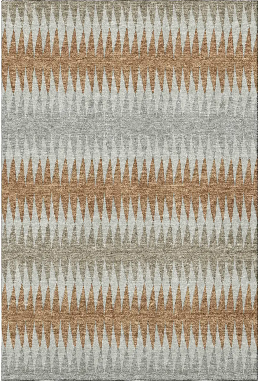 Rust Gray And Silver Striped Washable Area Rug With UV Protection Photo 3