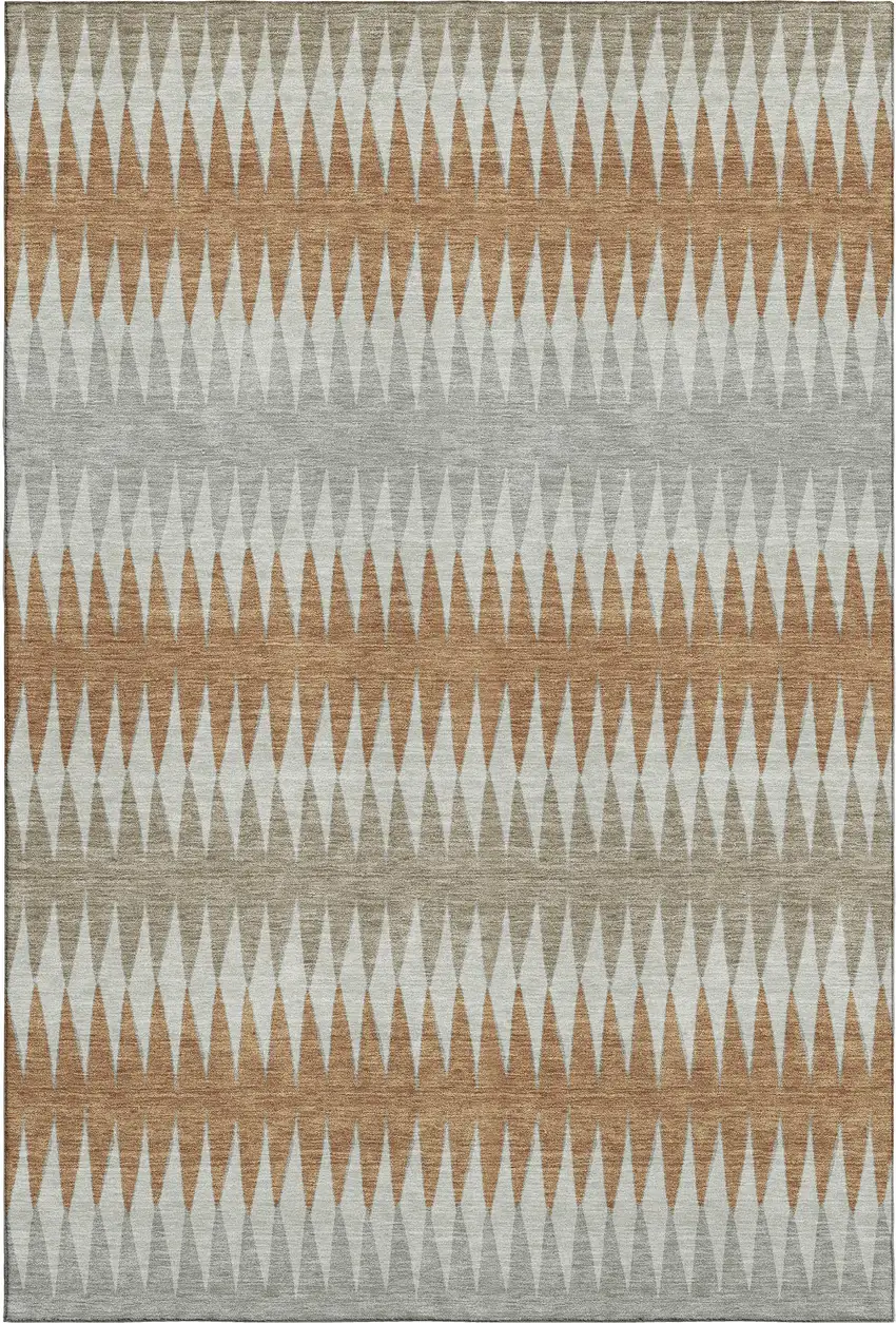 Rust Gray And Silver Striped Washable Area Rug With UV Protection Photo 1