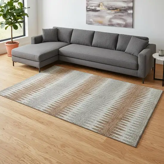 Rust Gray And Silver Striped Washable Area Rug With UV Protection Photo 2