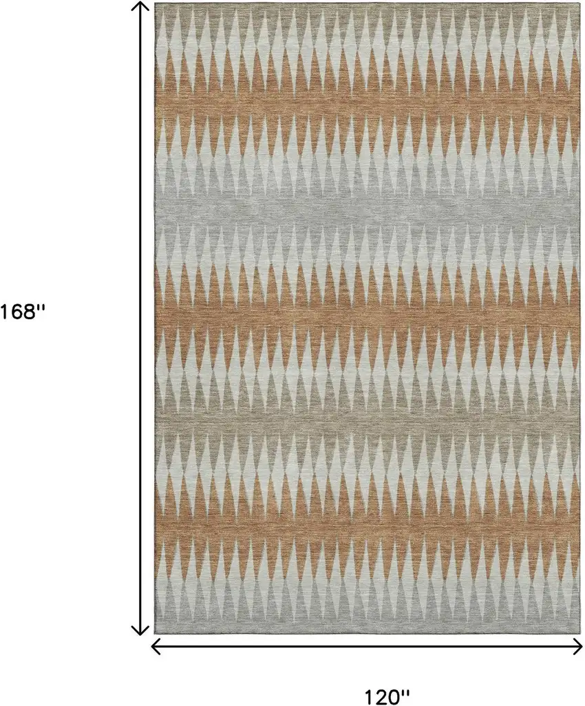 Rust Gray And Silver Striped Washable Area Rug With UV Protection Photo 9