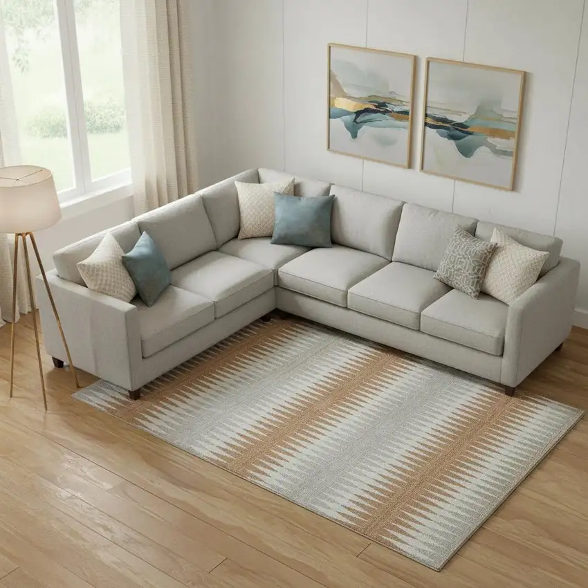 Rust Gray And Silver Striped Washable Area Rug With UV Protection Photo 1